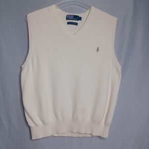 Polo Ralph Lauren Sweater Vest Mens Large Off White Pima Cotton V Neck Pullover